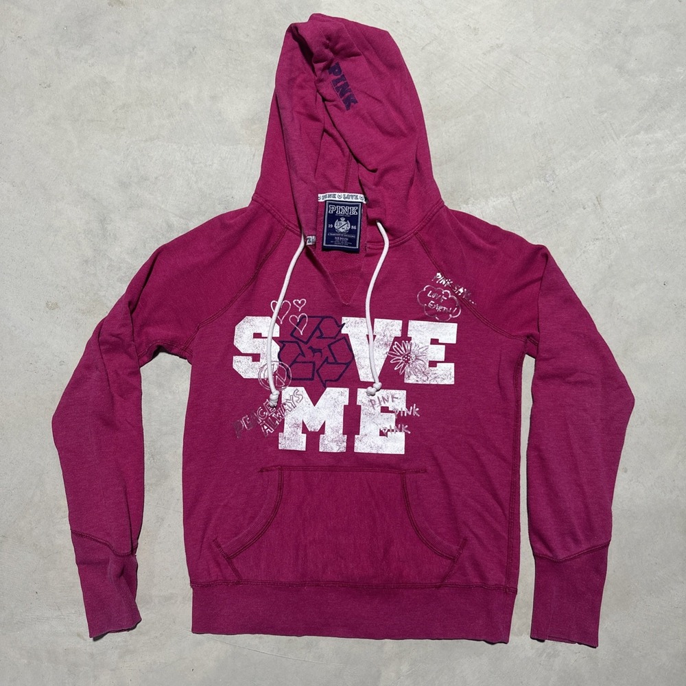 Victoria's Secret VS PINK Graphic Hoodie SAVE ME Pullover V Neck Y2K Women's M